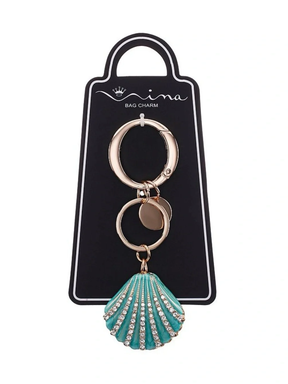Turquoise Shell Keychain Bag Charm with Rhinestones